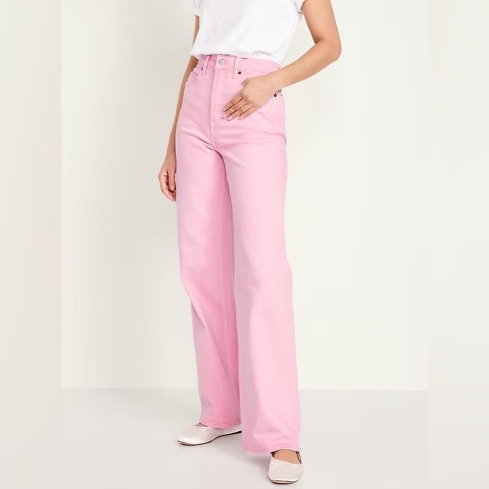 Pink Extra High-Waisted Wide-Leg Jeans